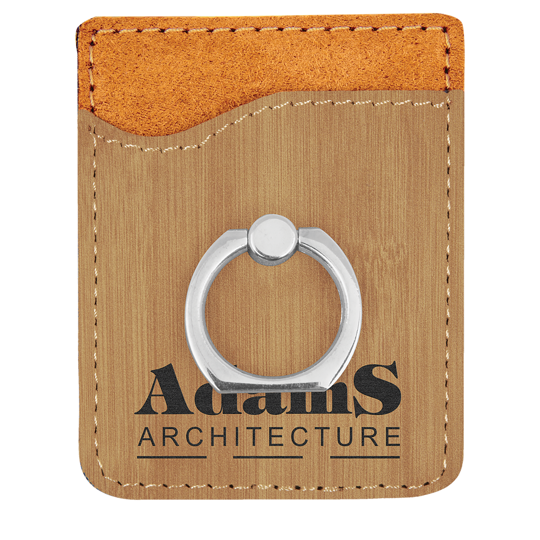 Bamboo Engravable Leatherette Phone Wallet with Silver Ring