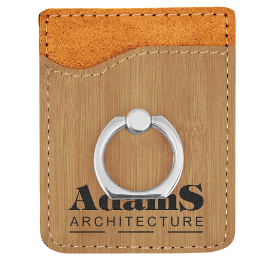 Bamboo Engravable Leatherette Phone Wallet with Silver Ring