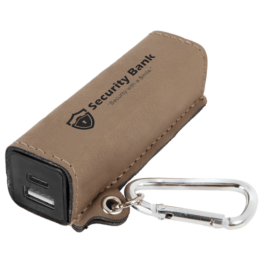 Light Brown Engravable Leatherette 2200 mAh Power Bank with USB-C Cord