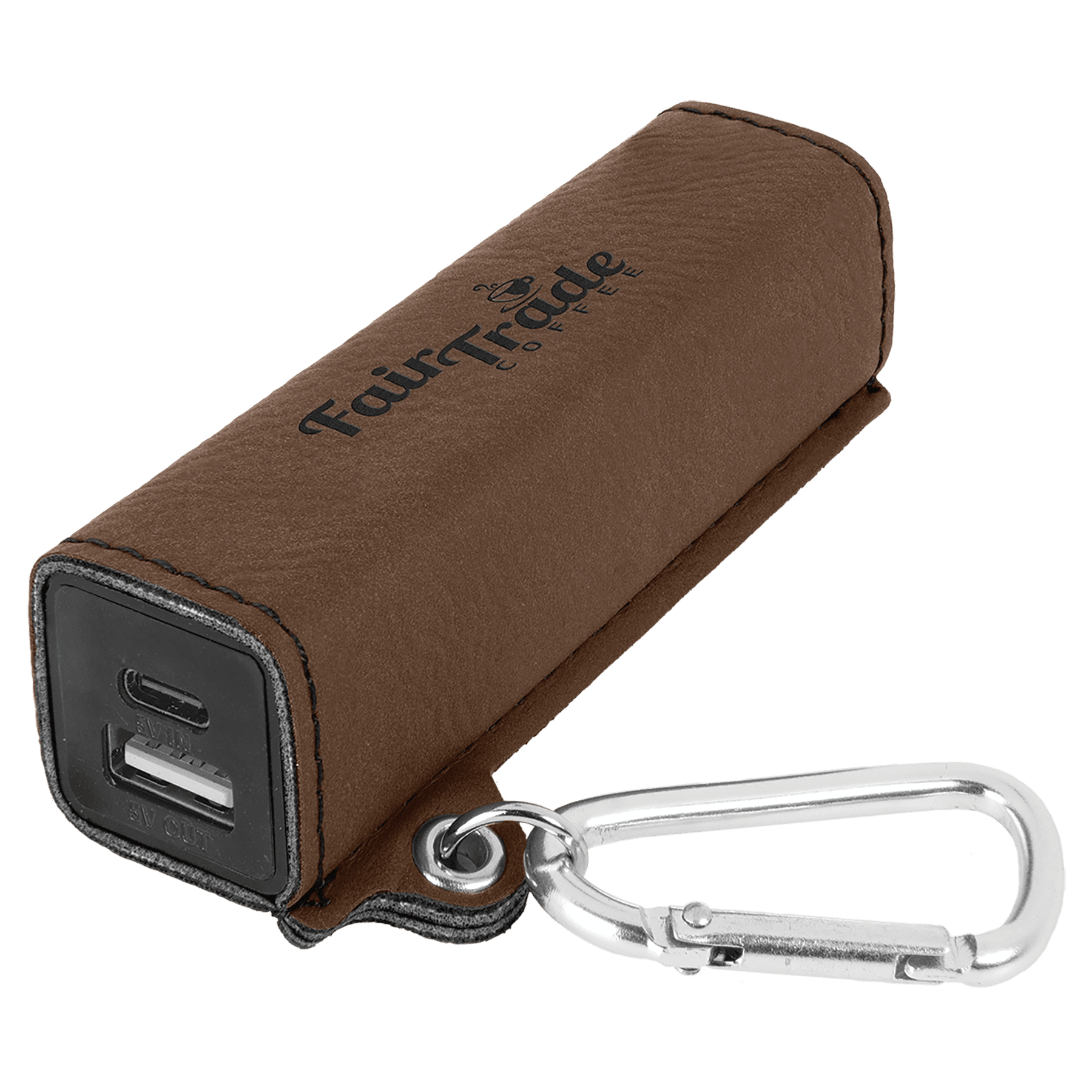 Dark Brown Engravable Leatherette 2200 mAh Power Bank with USB-C Cord