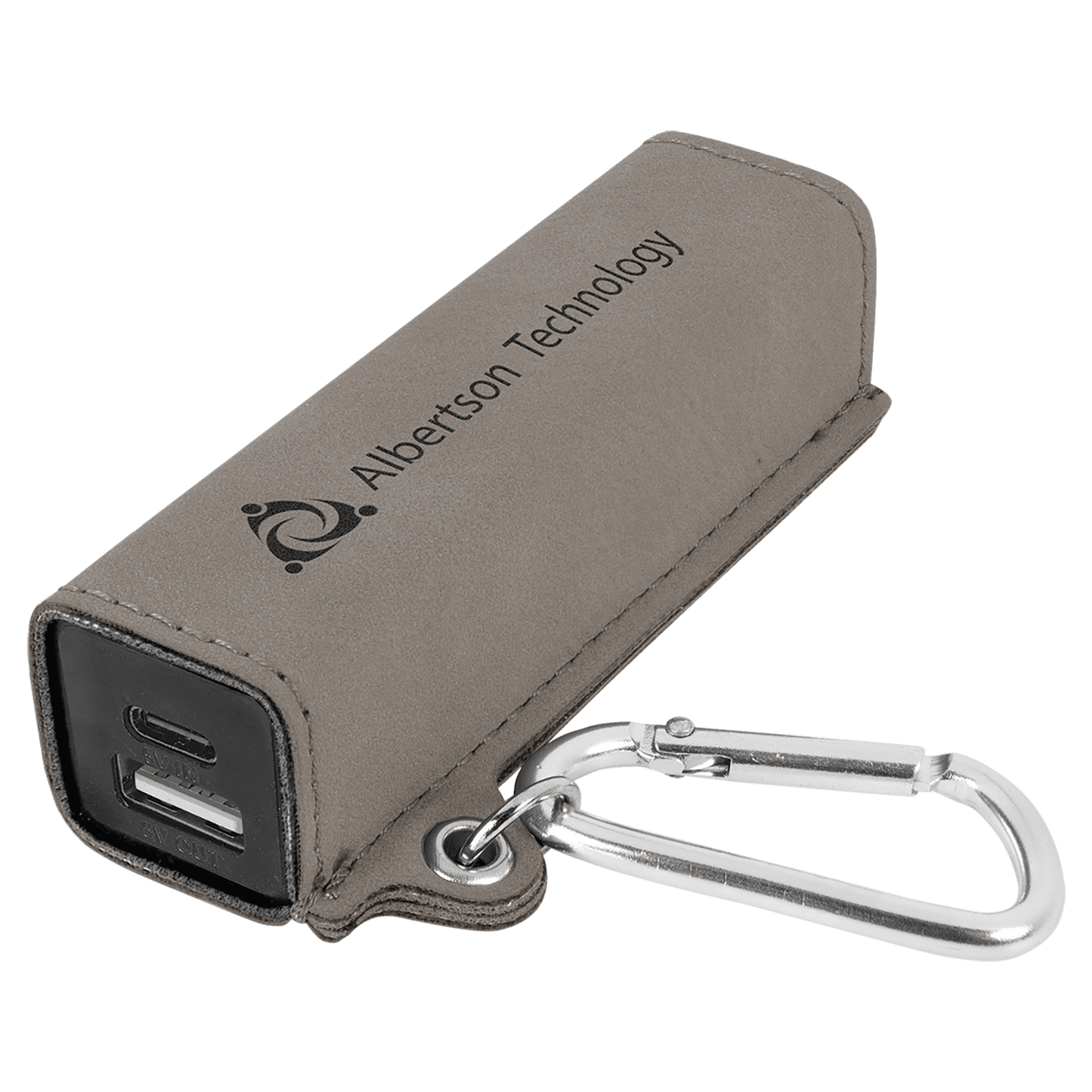 Gray Engravable Leatherette 2200 mAh Power Bank with USB-C Cord