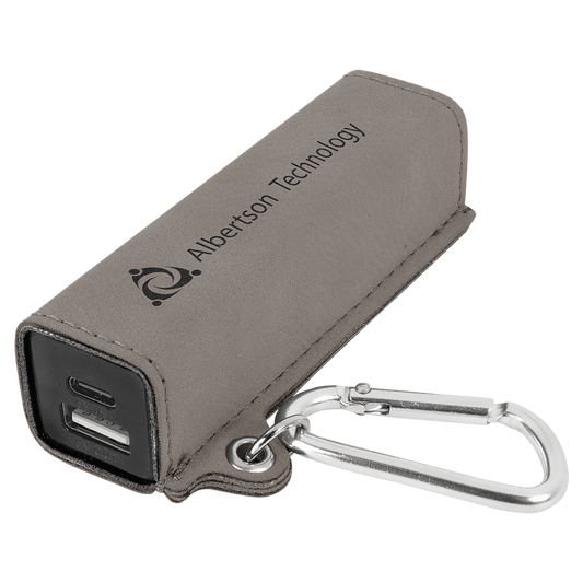 Gray Laserable Leatherette 2200 mAh Power Bank with USB-C Cord