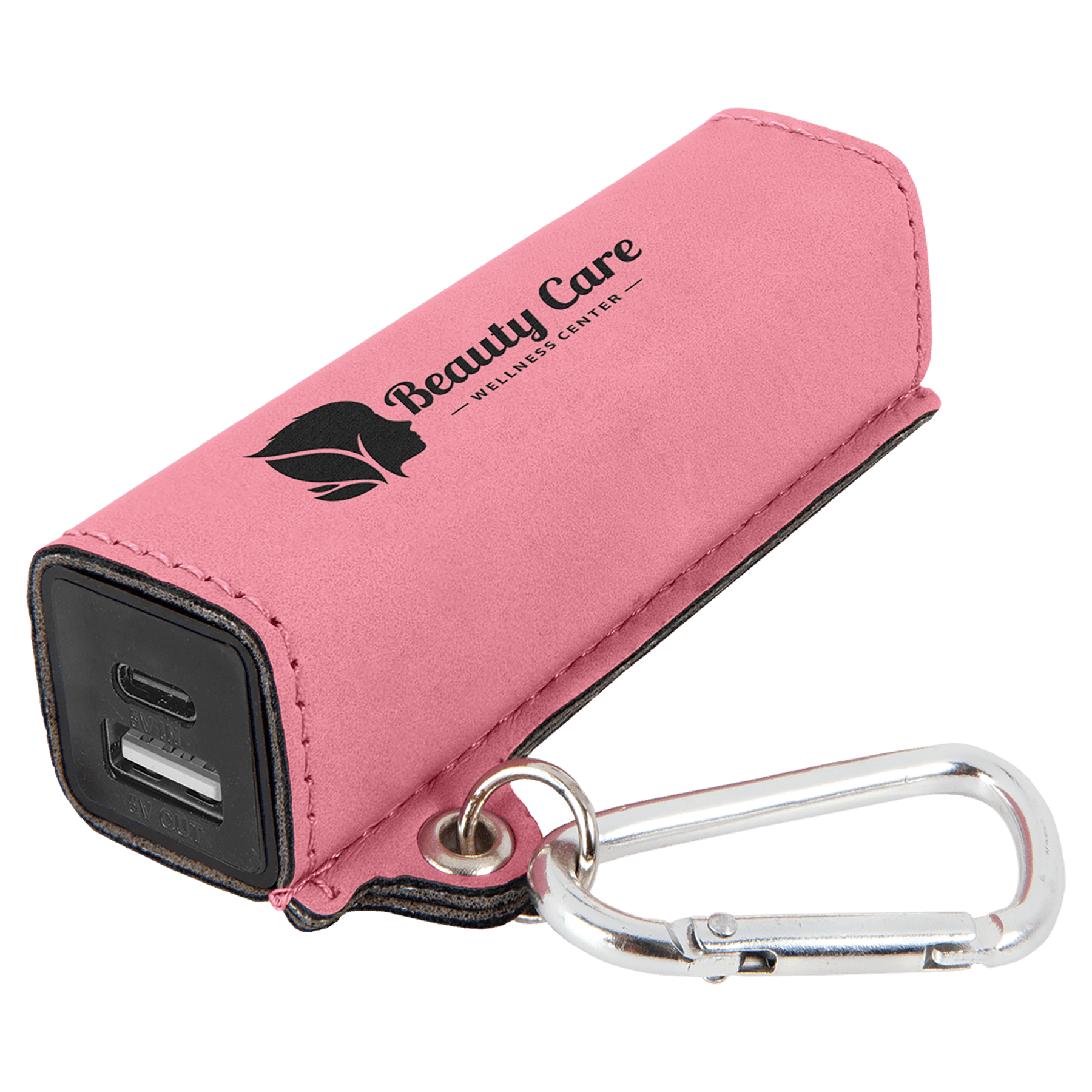 Pink Engravable Leatherette 2200 mAh Power Bank with USB-C Cord