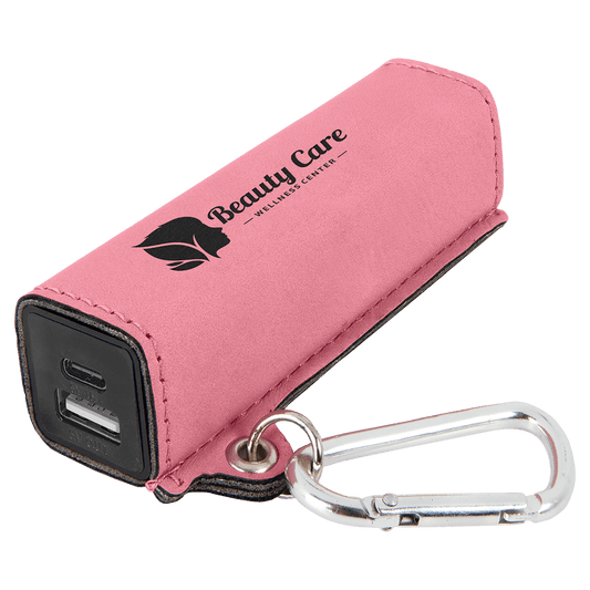 Pink Engravable Leatherette 2200 mAh Power Bank with USB-C Cord
