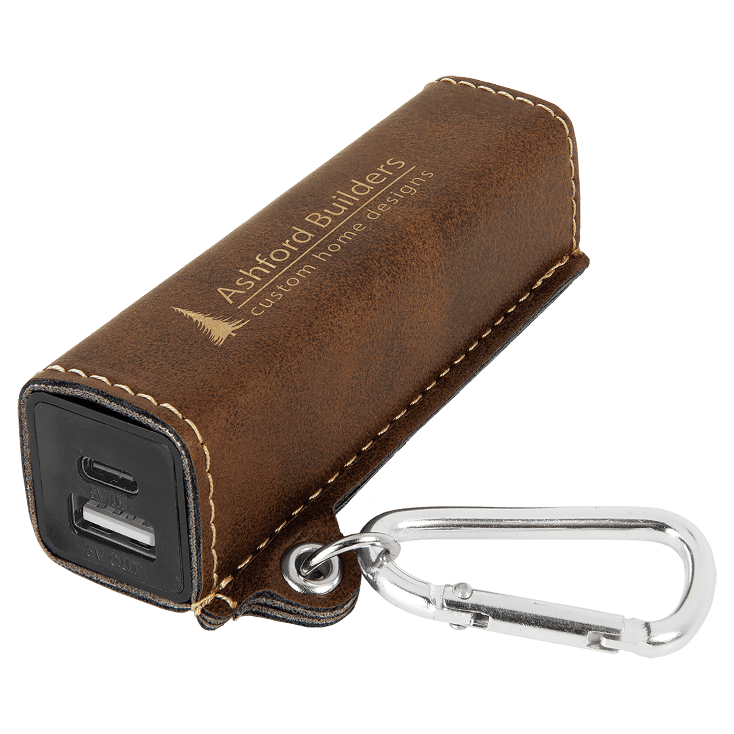 Rustic/Gold Engravable Leatherette 2200 mAh Power Bank with USB-C Cord