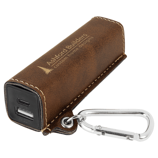Rustic/Gold Engravable Leatherette 2200 mAh Power Bank with USB-C Cord