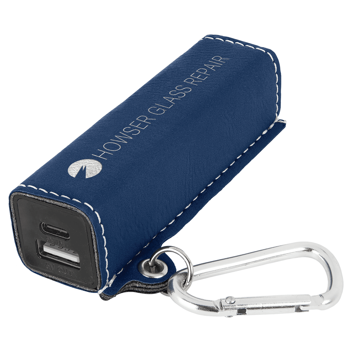 Blue/Silver Engravable Leatherette 2200 mAh Power Bank with USB-C Cord