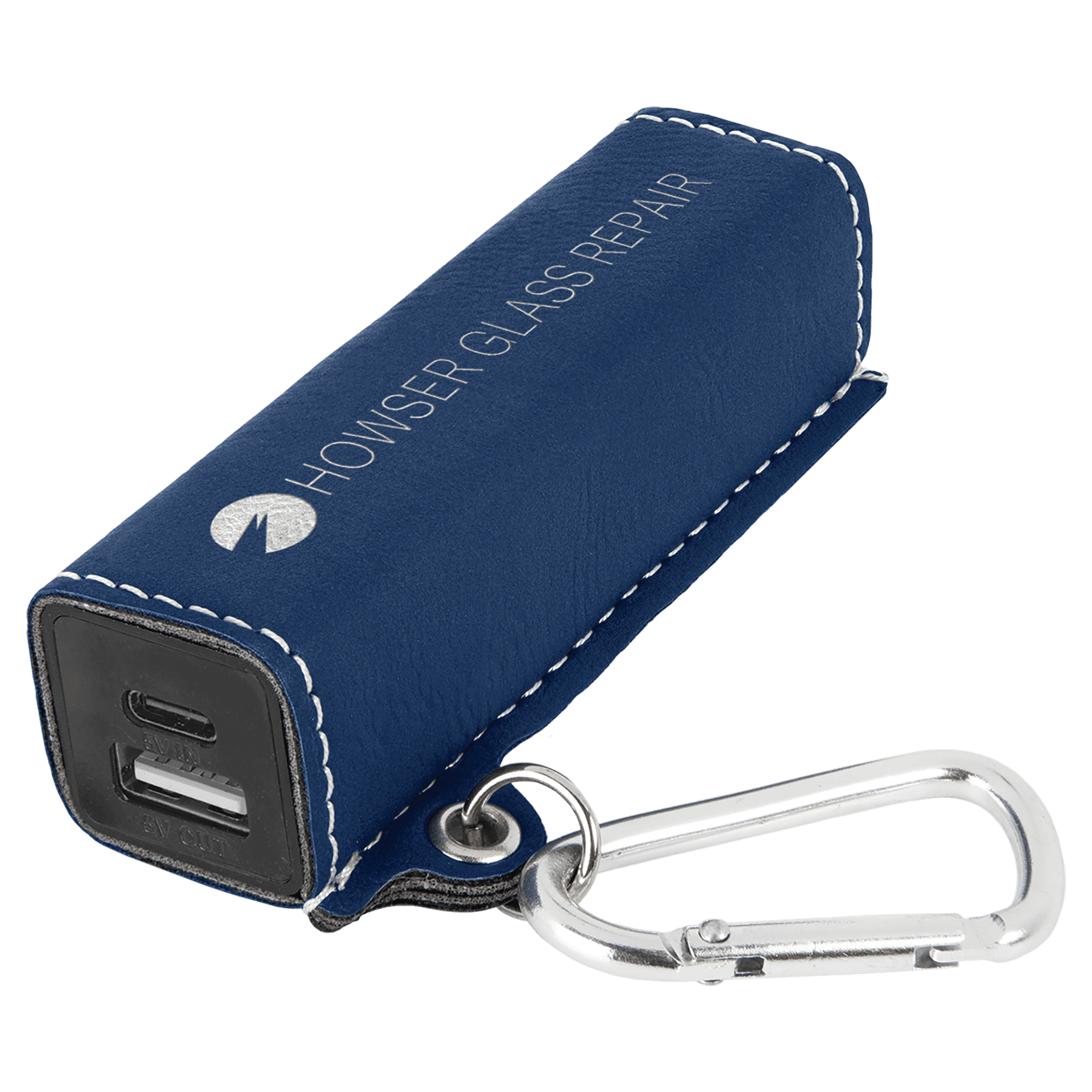 Blue/Silver Engravable Leatherette 2200 mAh Power Bank with USB-C Cord