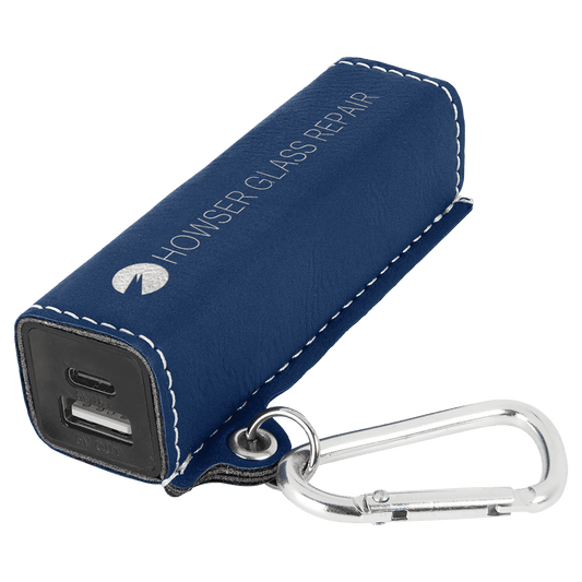 Blue/Silver Engravable Leatherette 2200 mAh Power Bank with USB-C Cord