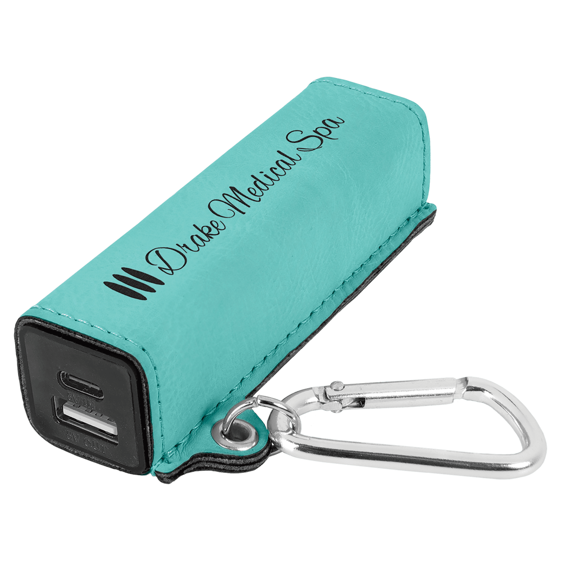 Teal Engravable Leatherette 2200 mAh Power Bank with USB-C Cord