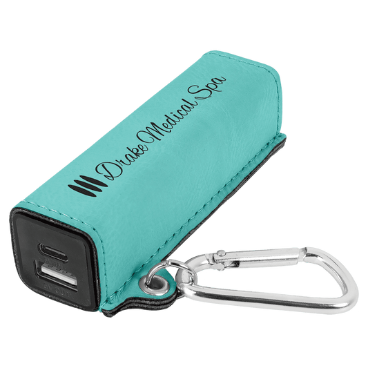 Teal Engravable Leatherette 2200 mAh Power Bank with USB-C Cord