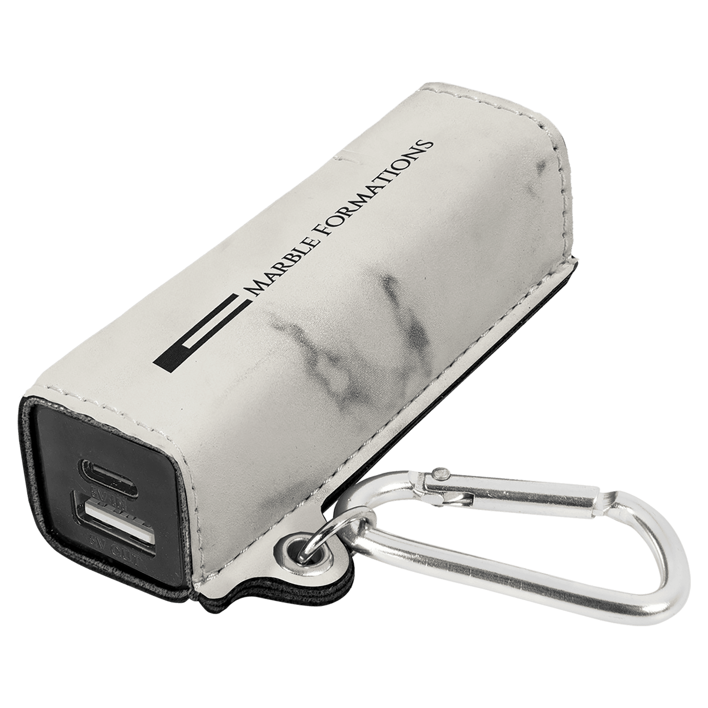 White Marble Engravable Leatherette 2200 mAh Power Bank with USB-C Cord