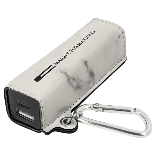 White Marble Engravable Leatherette 2200 mAh Power Bank with USB-C Cord