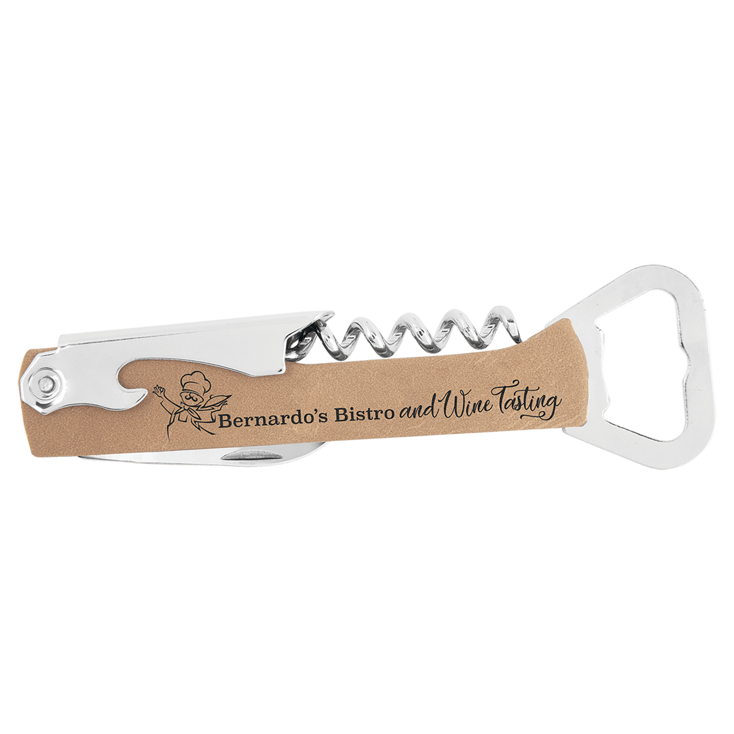 Light Brown Engravable Leatherette Wine Bottle Opener