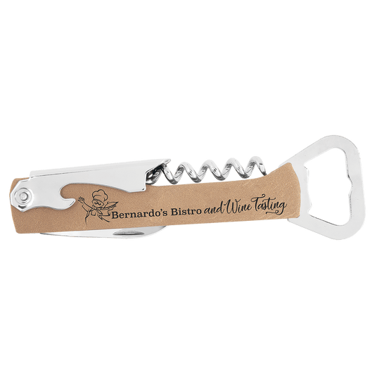 Light Brown Engravable Leatherette Wine Bottle Opener
