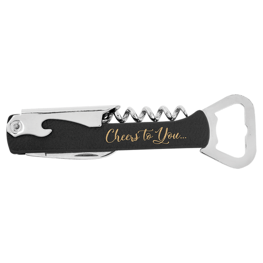 Black/Gold Engravable Leatherette Wine Bottle Opener