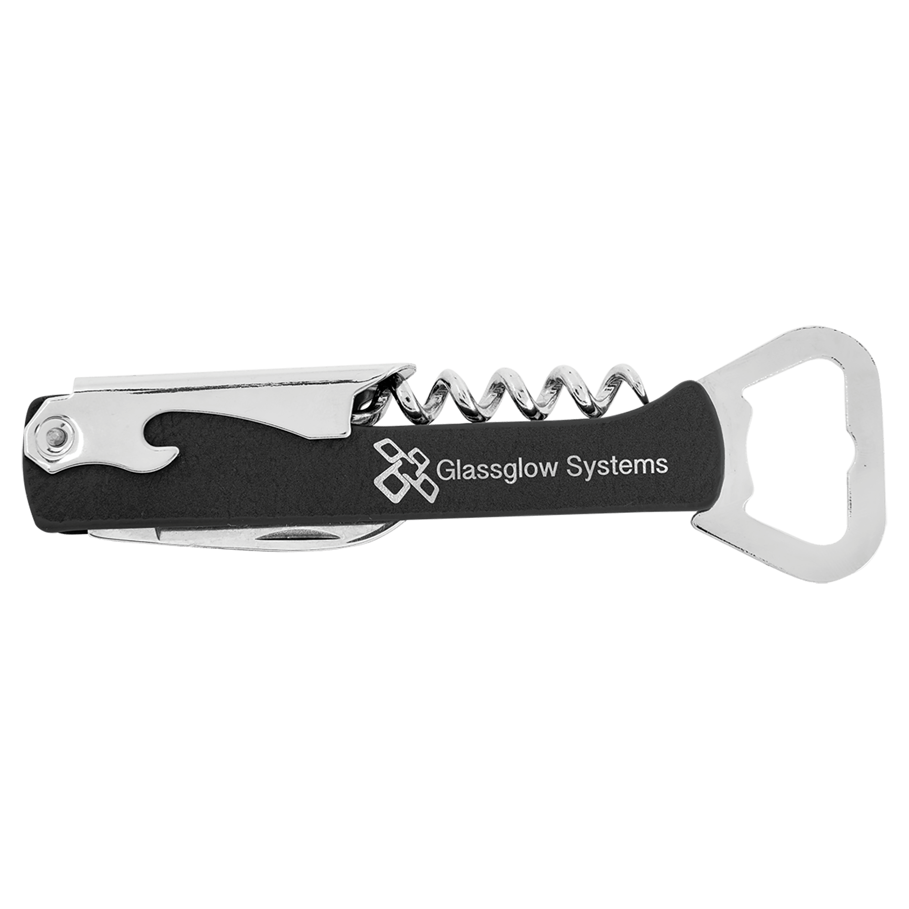 Black/Silver Engravable Leatherette Wine Bottle Opener