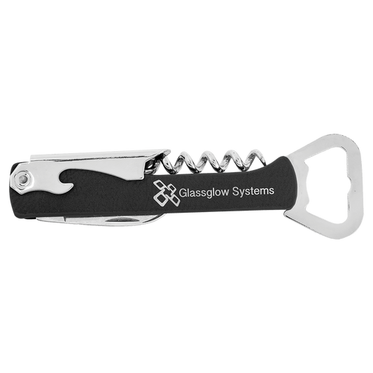 Black/Silver Engravable Leatherette Wine Bottle Opener