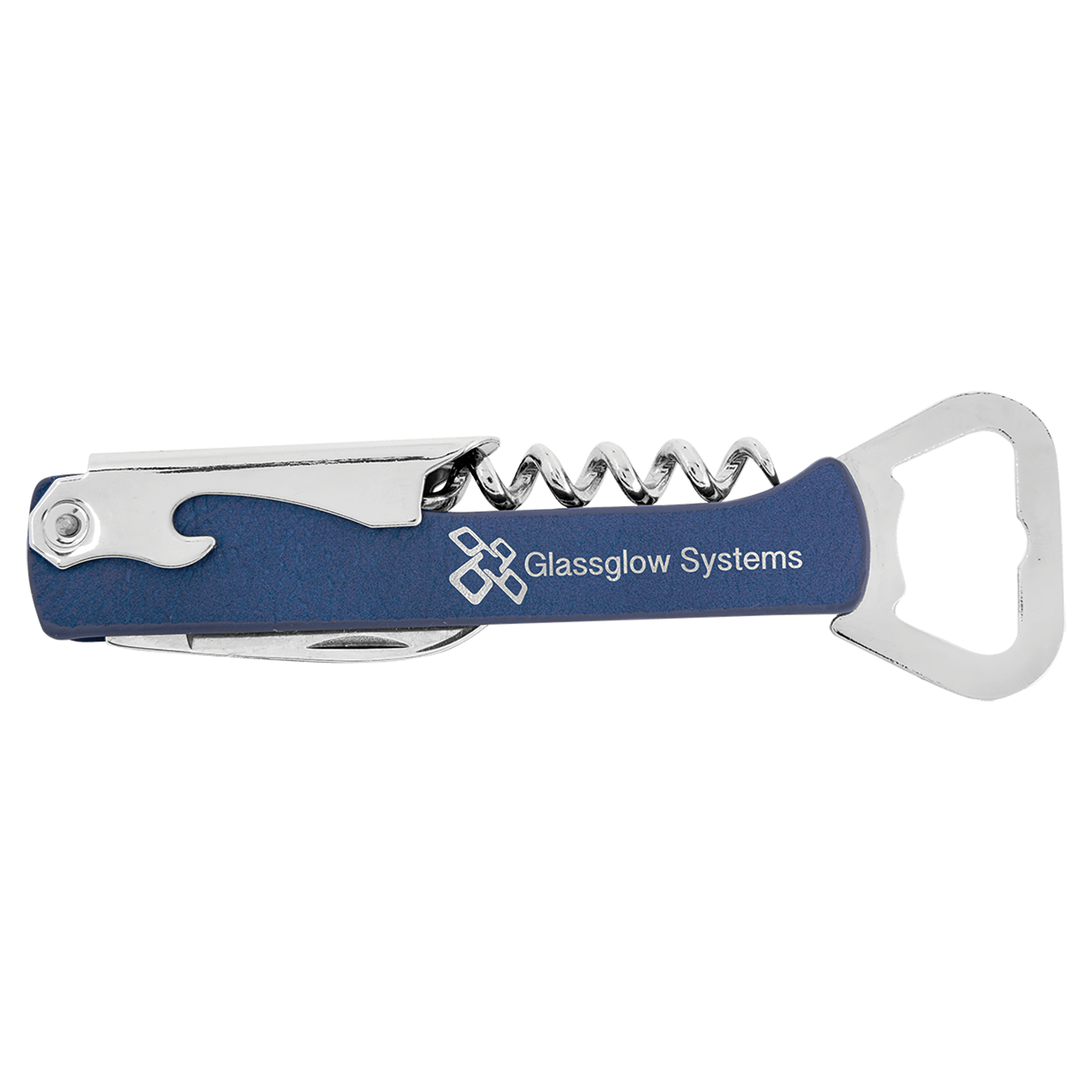 Blue/Silver Engravable Leatherette Wine Bottle Opener