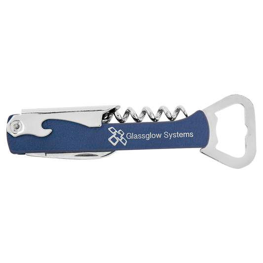 Blue/Silver Engravable Leatherette Wine Bottle Opener