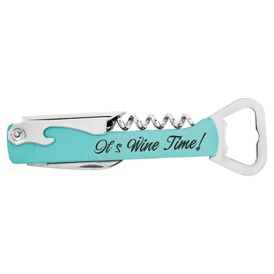 Teal Engravable Leatherette Wine Bottle Opener