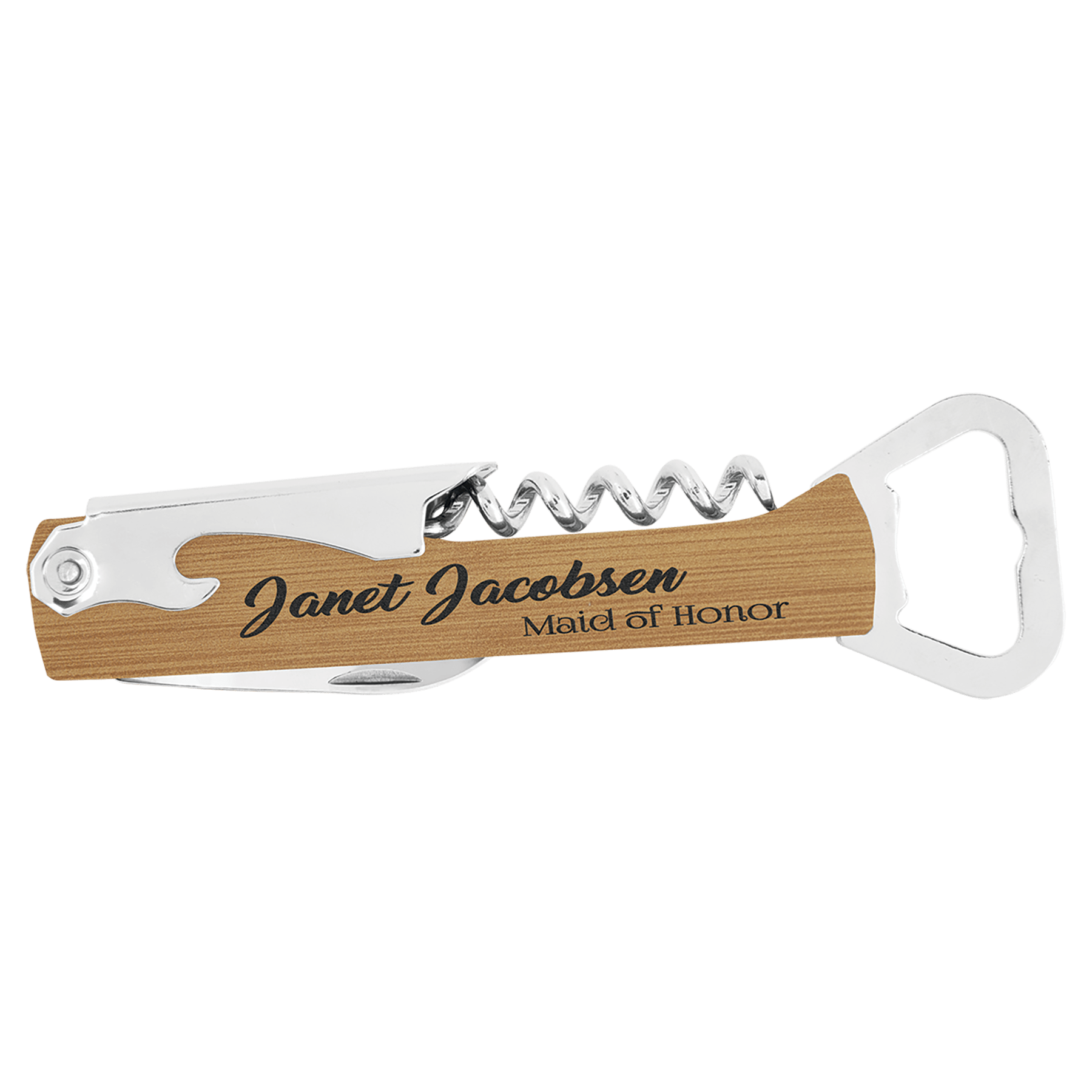 Bamboo Engravable Leatherette Wine Bottle Opener