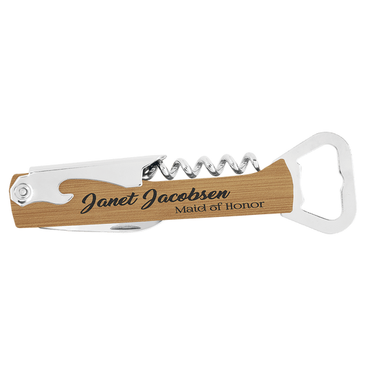 Bamboo Engravable Leatherette Wine Bottle Opener
