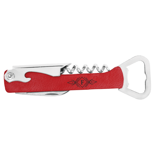 Red Engravable Leatherette Wine Bottle Opener