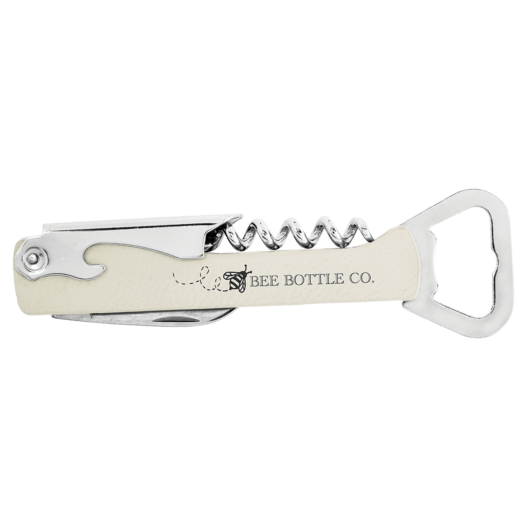 White Engravable Leatherette Wine Bottle Opener