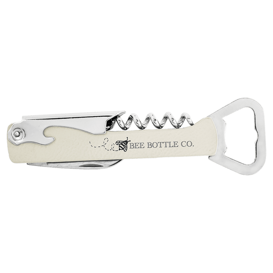 White Engravable Leatherette Wine Bottle Opener