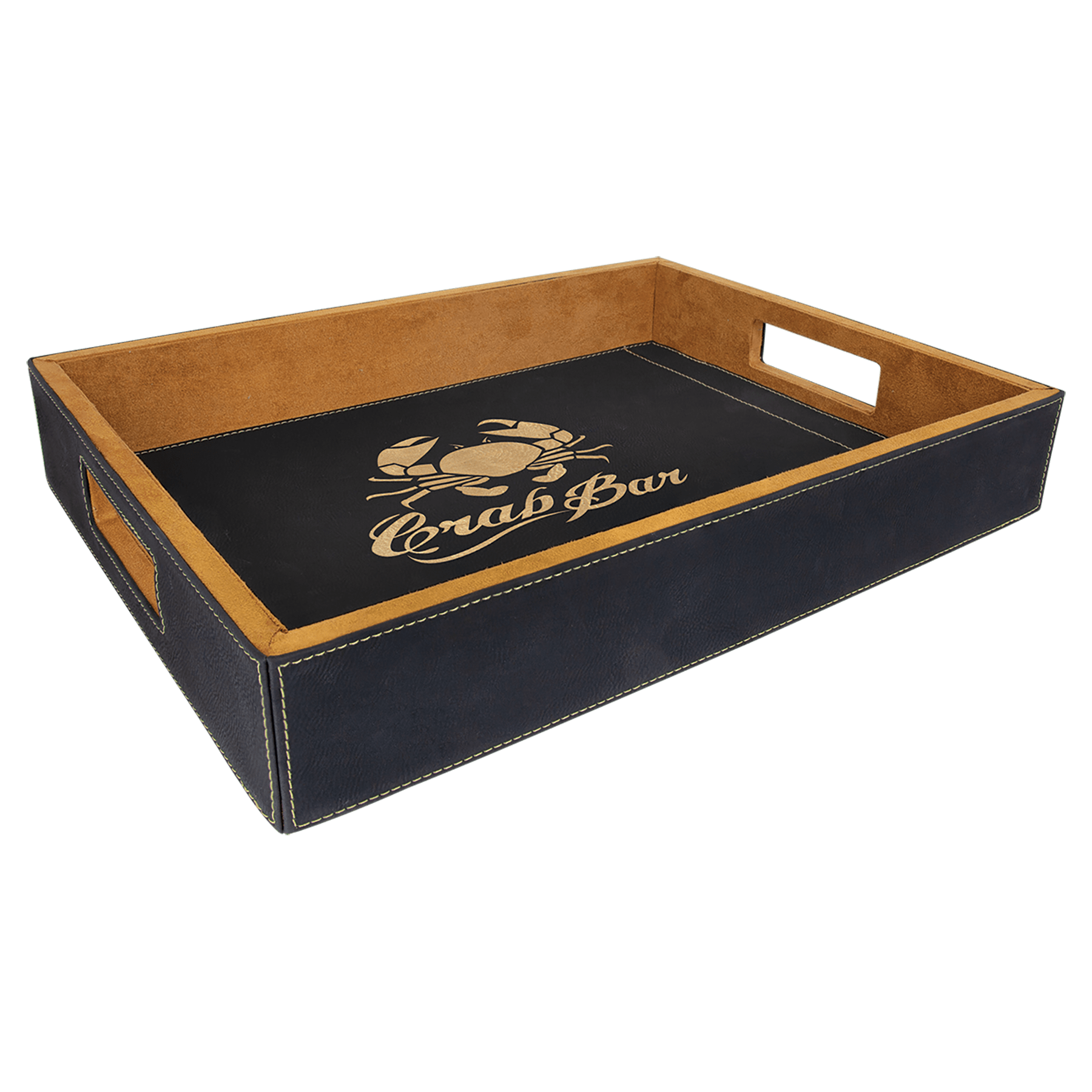 Black/Gold Engravable Leatherette Serving Tray - 16" x 12"