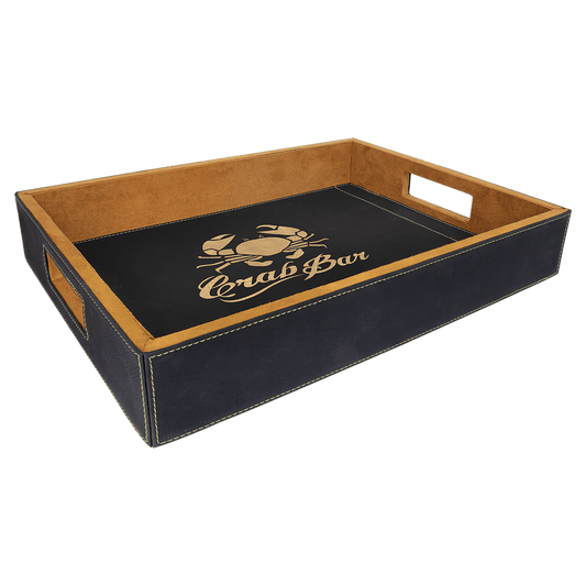 Black/Gold Engravable Leatherette Serving Tray - 16" x 12"