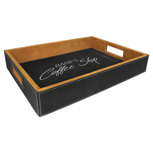 Black/Silver Engravable Leatherette Serving Tray - 16" x 12"