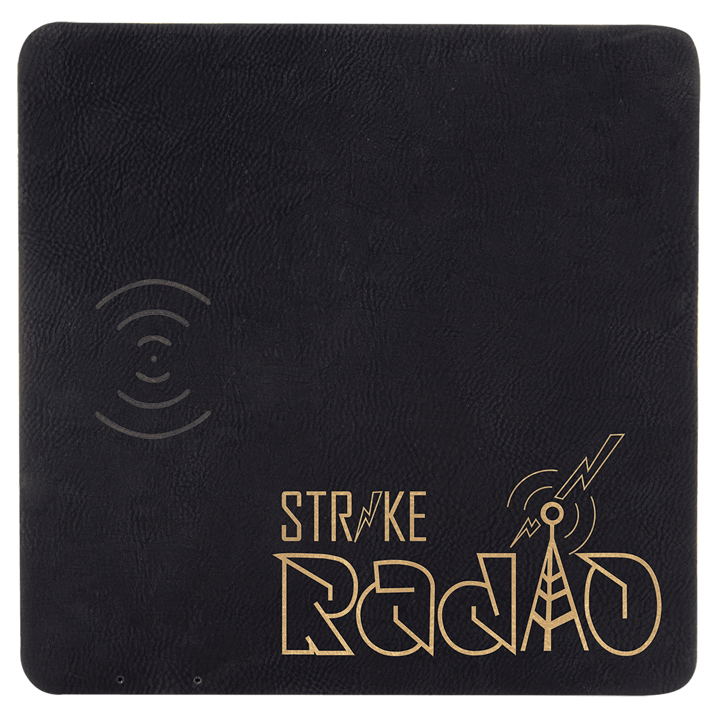 Black/Gold Engravable Leatherette Phone Charging Mat - 8" x 8"