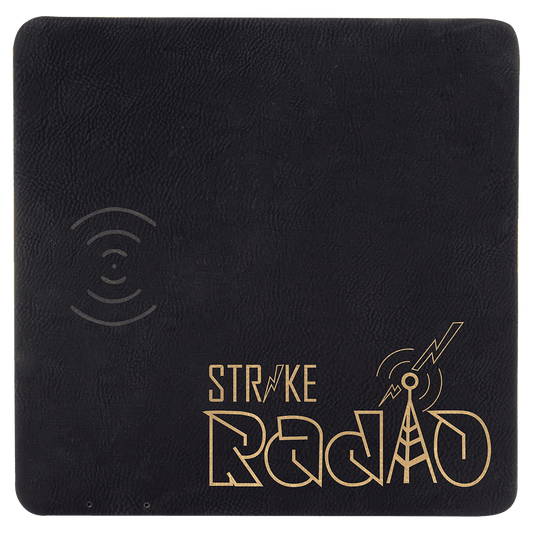 Black/Gold Engravable Leatherette Phone Charging Mat - 8" x 8"
