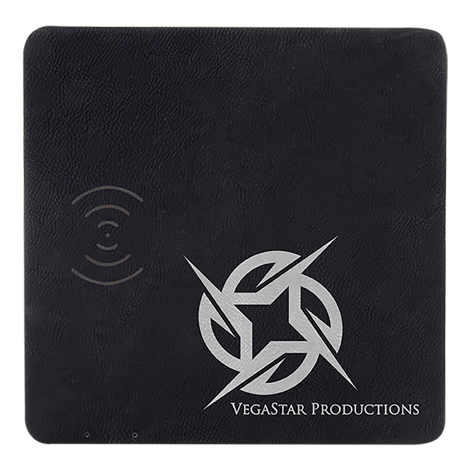 Black/Silver Engravable Leatherette Phone Charging Mat - 8" x 8"