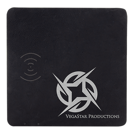Black/Silver Engravable Leatherette Phone Charging Mat - 8" x 8"