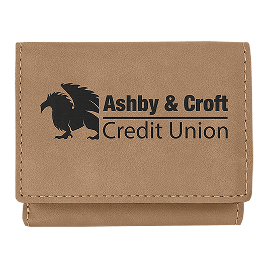 Light Brown Engravable Leatherette Trifold Wallet - 3" x 4"
