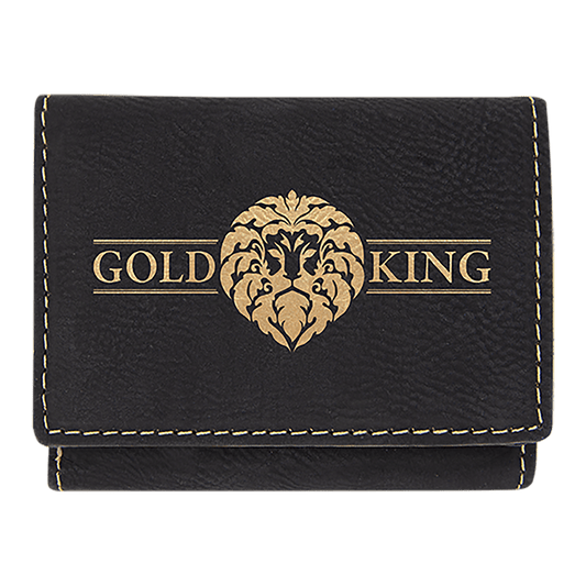 Black/Gold Engravable Leatherette Trifold Wallet - 3" x 4"