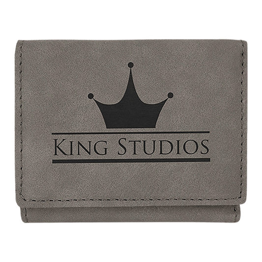 3" x 4" Gray Laserable Leatherette Trifold Wallet