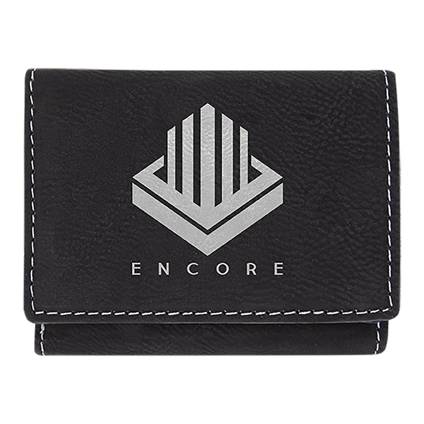 Black/Silver Engravable Leatherette Trifold Wallet - 3" x 4"