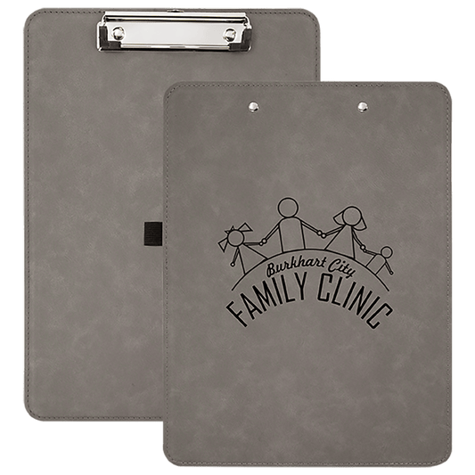 Gray Engravable Leatherette Clipboard - 9" x 12 1/2"