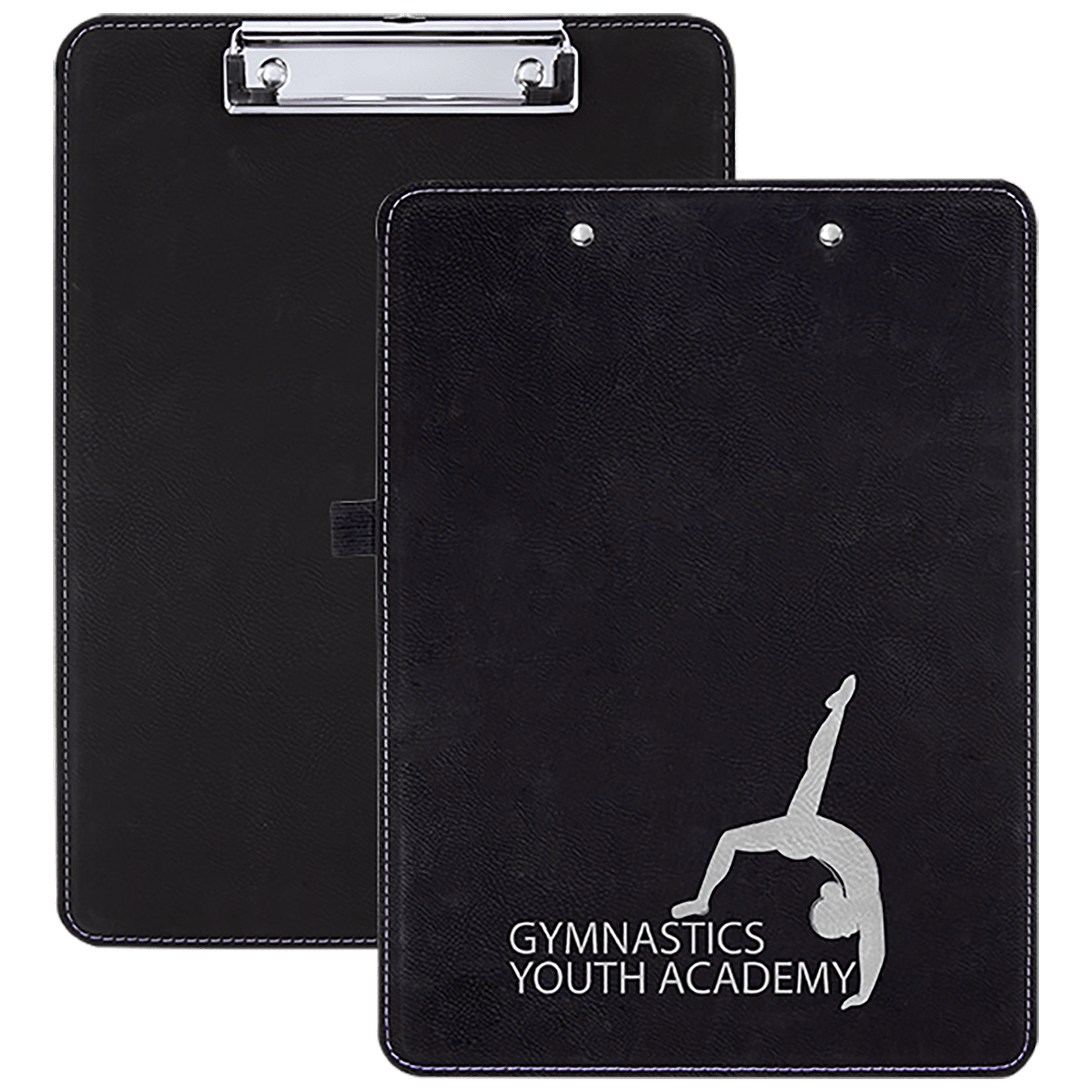 Black/Silver Engravable Leatherette Clipboard - 9" x 12 1/2"