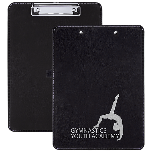 Black/Silver Engravable Leatherette Clipboard - 9" x 12 1/2"