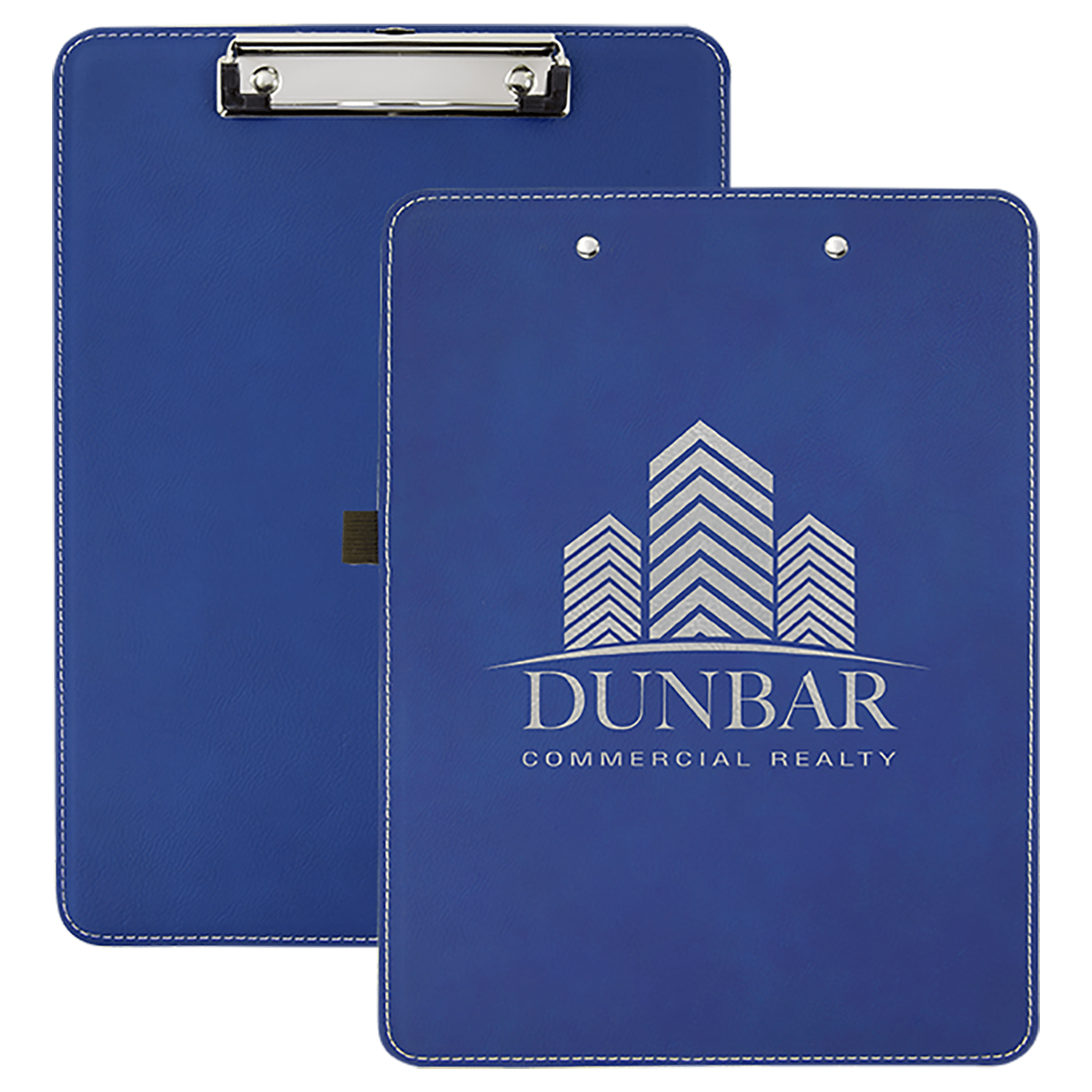 Blue/Silver Engravable Leatherette Clipboard - 9" x 12 1/2"