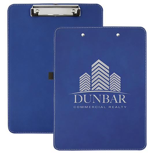 Blue/Silver Engravable Leatherette Clipboard - 9" x 12 1/2"