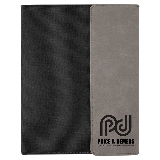 Gray Engravable Leatherette / Black Canvas Portfolio with Notepad - 7" x 9"