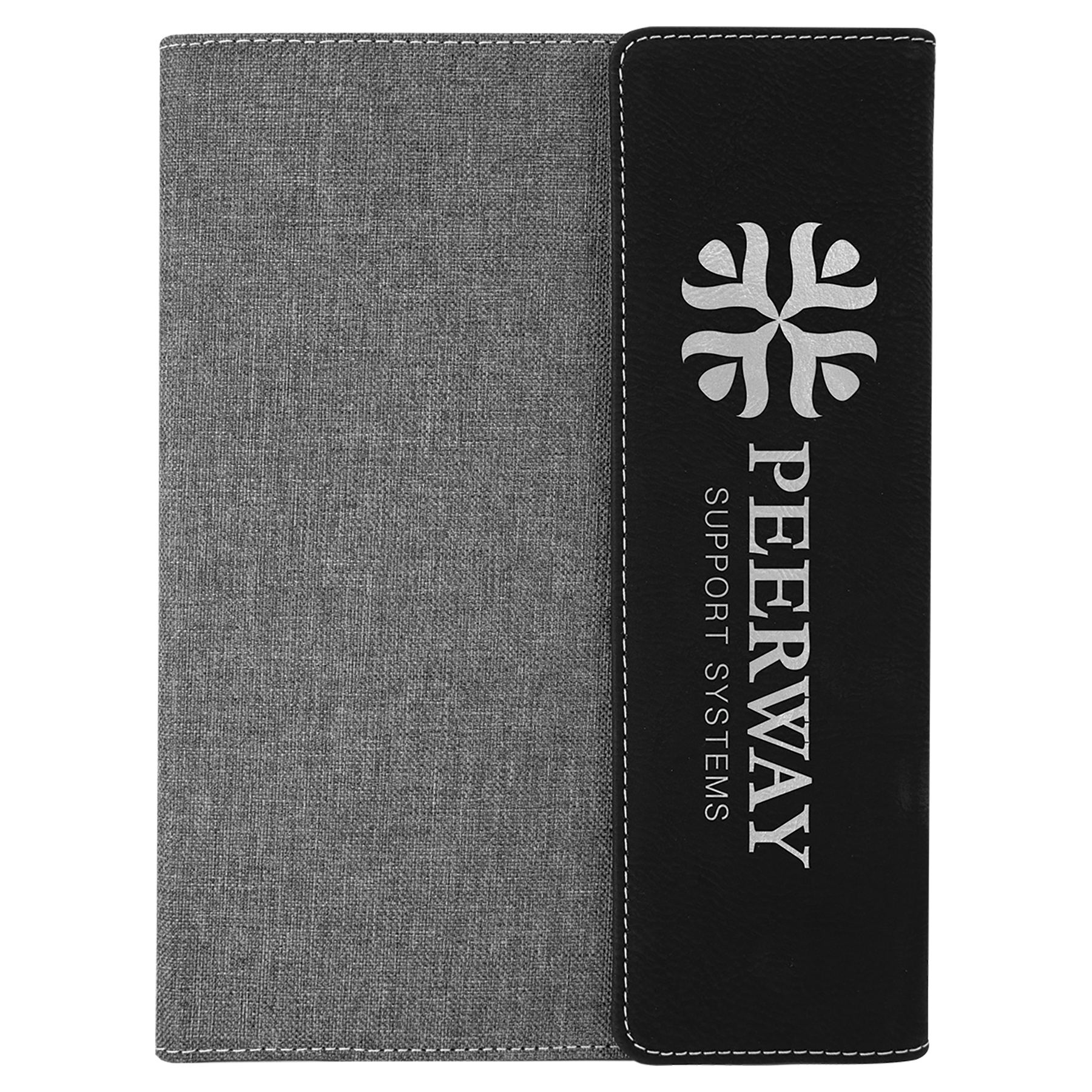 Black/Silver Engravable Leatherette /Gray Canvas Portfolio with Notepad - 7" x 9"