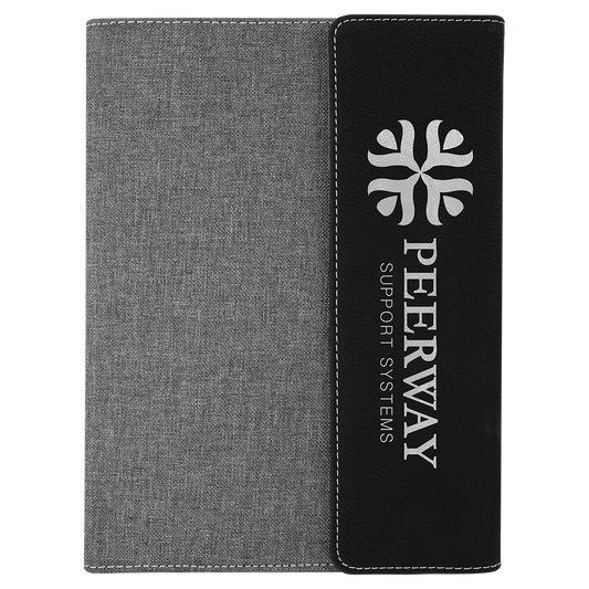 Black/Silver Engravable Leatherette /Gray Canvas Portfolio with Notepad - 7" x 9"