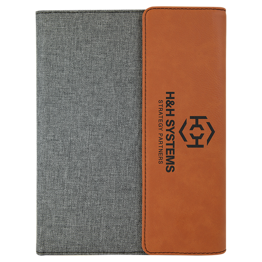 Rawhide Engravable Leatherette / Gray Canvas Portfolio with Notepad - 7" x 9"